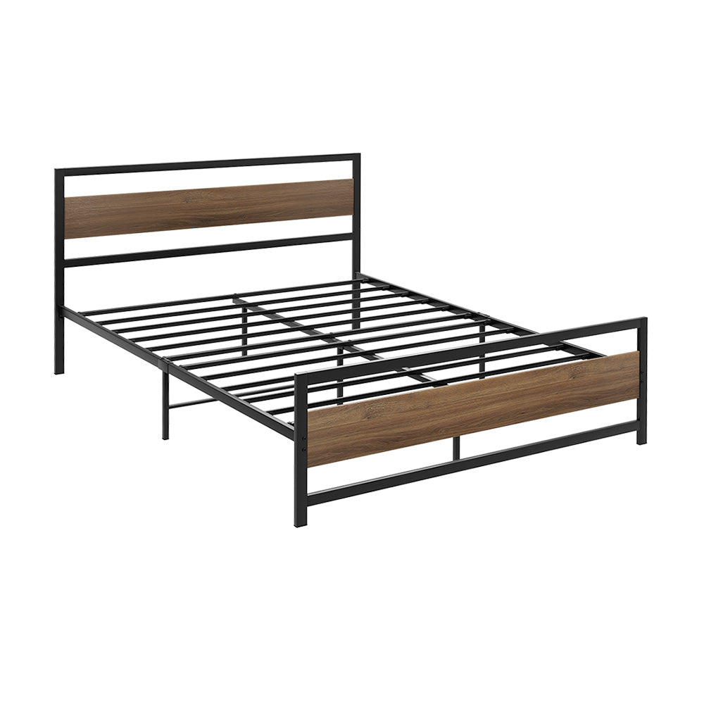 Artiss Drew Industrial Metal Bed Frame — Double Platform Base, Black