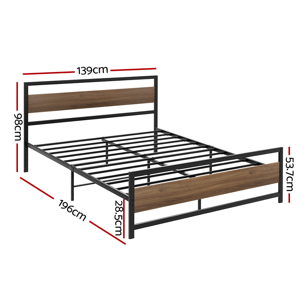 Artiss Drew Industrial Metal Bed Frame — Double Platform Base, Black