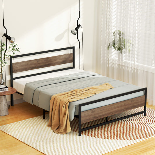 Artiss Drew Industrial Metal Bed Frame — Double Platform Base, Black