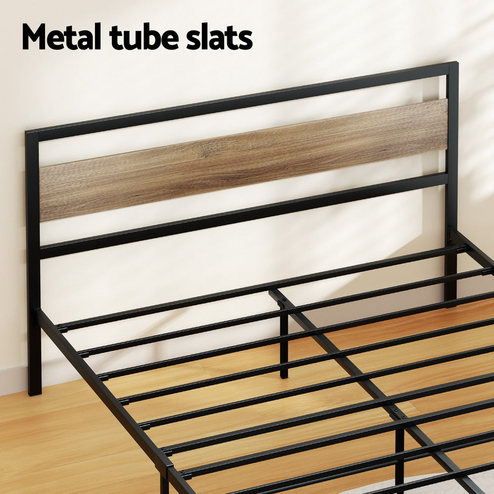 Artiss Drew Industrial Metal Bed Frame — Double Platform Base, Black