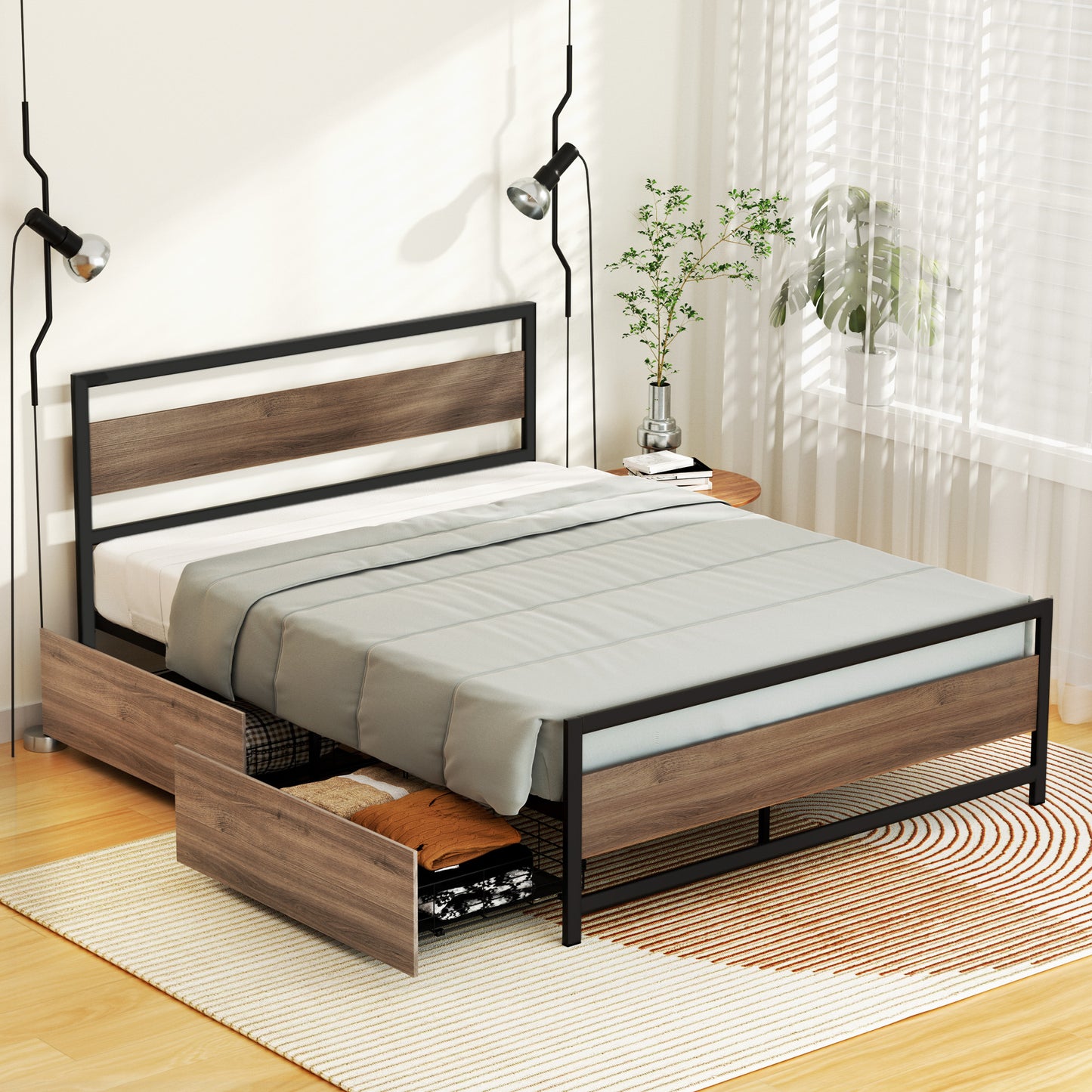 Drew Metal Bed Frame with Storage Drawers — Double
