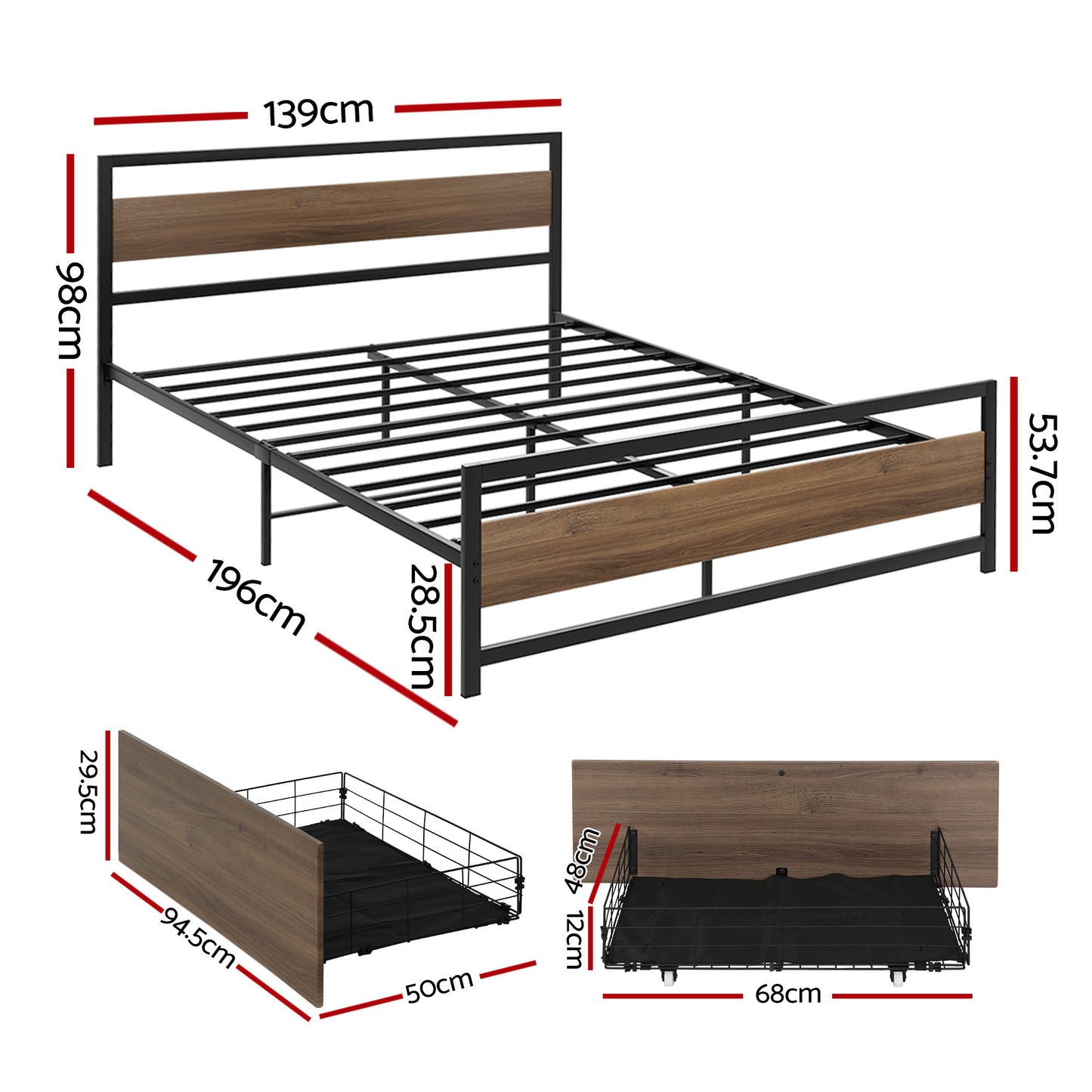 Drew Metal Bed Frame with Storage Drawers — Double