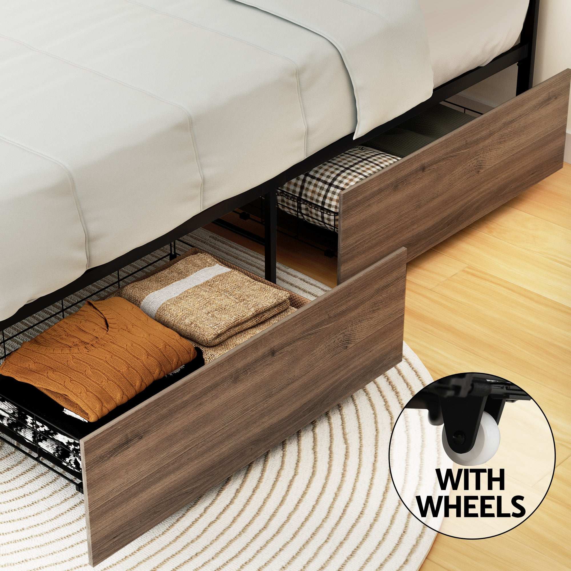 Drew Metal Bed Frame with Storage Drawers — Double