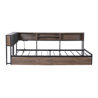 Artiss Bed Frame King Single Size with 2 Drawers and Charging Station Metal Corner Bed Base