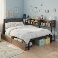 L-Shape Metal Bed Frame with Storage & Charging Station — Single