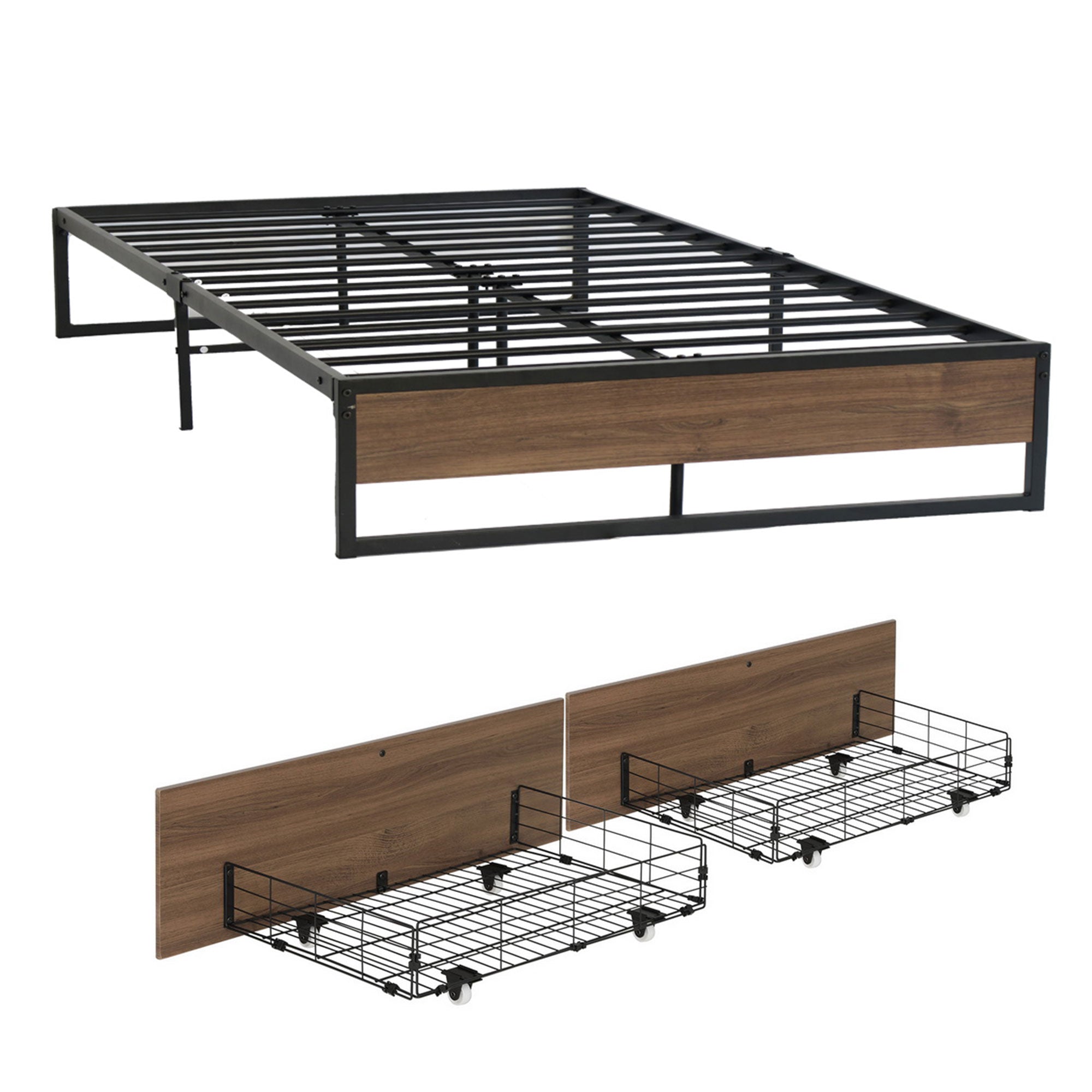 Oslo Metal Bed Frame with Storage Drawers — Double
