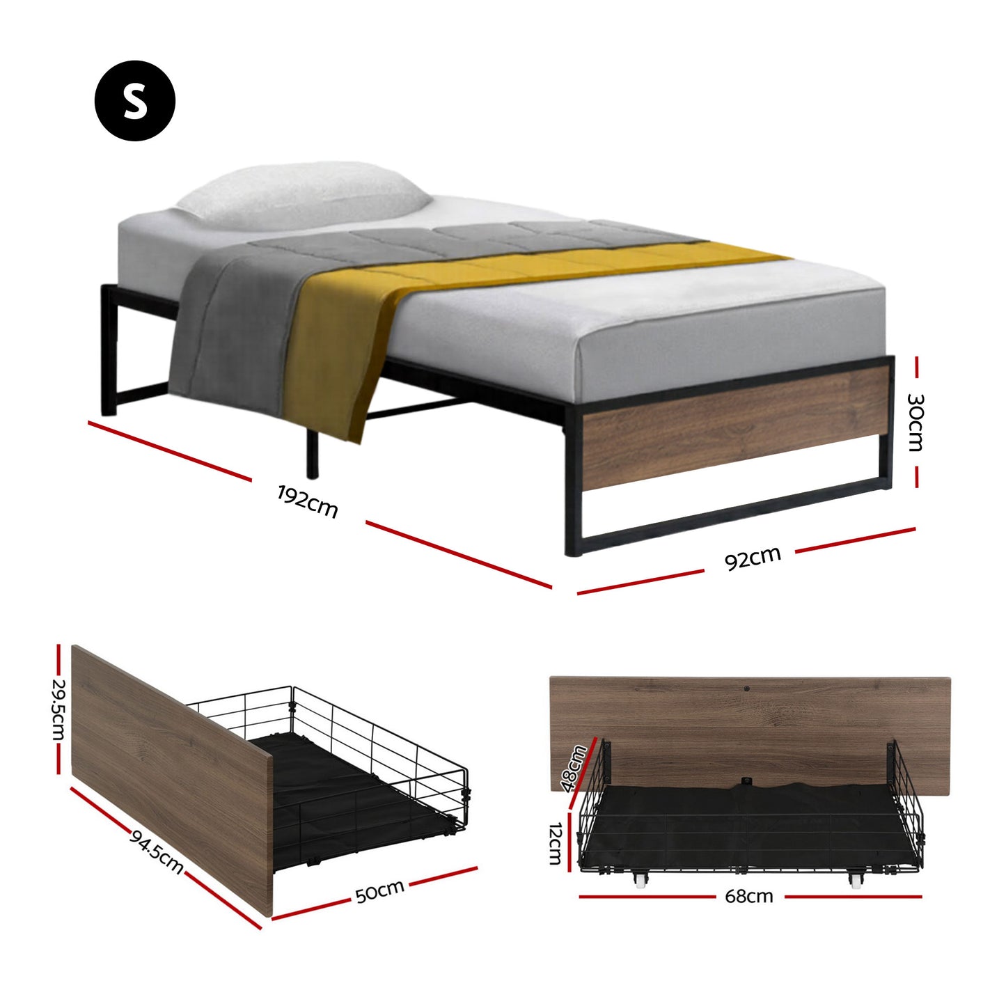 Oslo Metal Bed Frame with Storage Drawers — Single