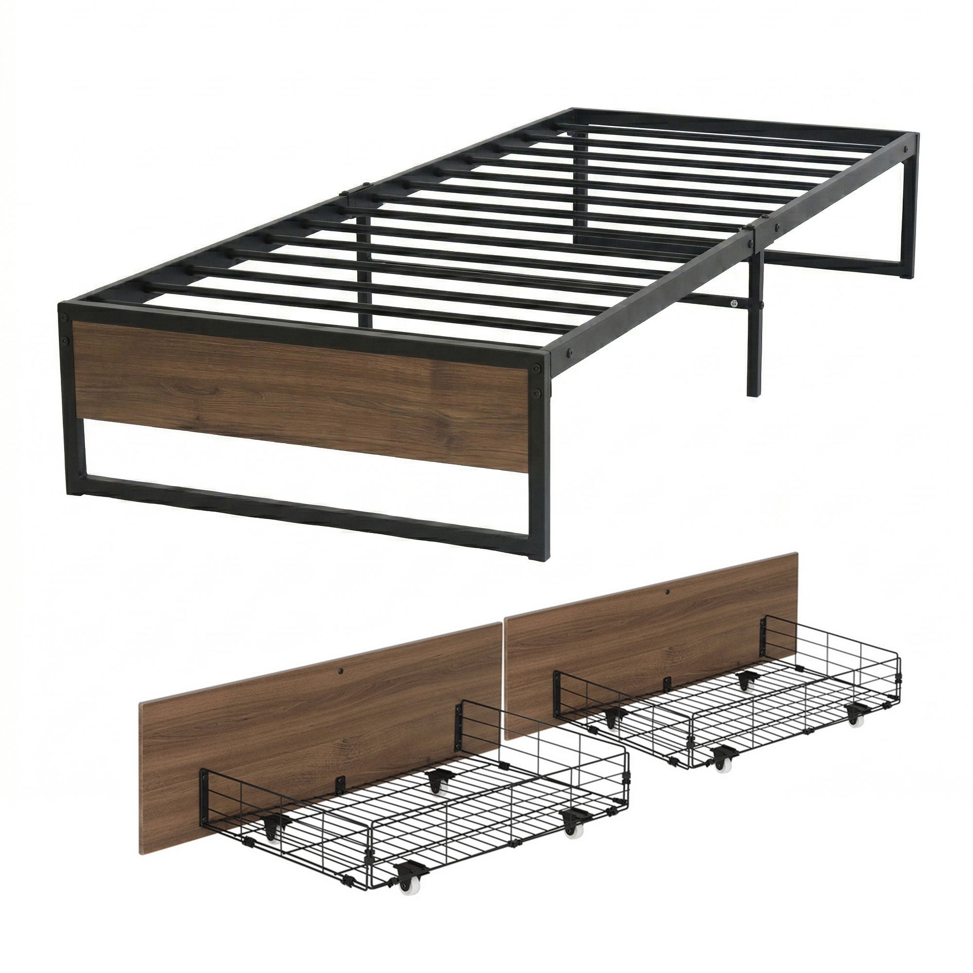 Oslo Metal Bed Frame with Storage Drawers — Single