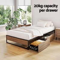 Oslo Metal Bed Frame with Storage Drawers — Single