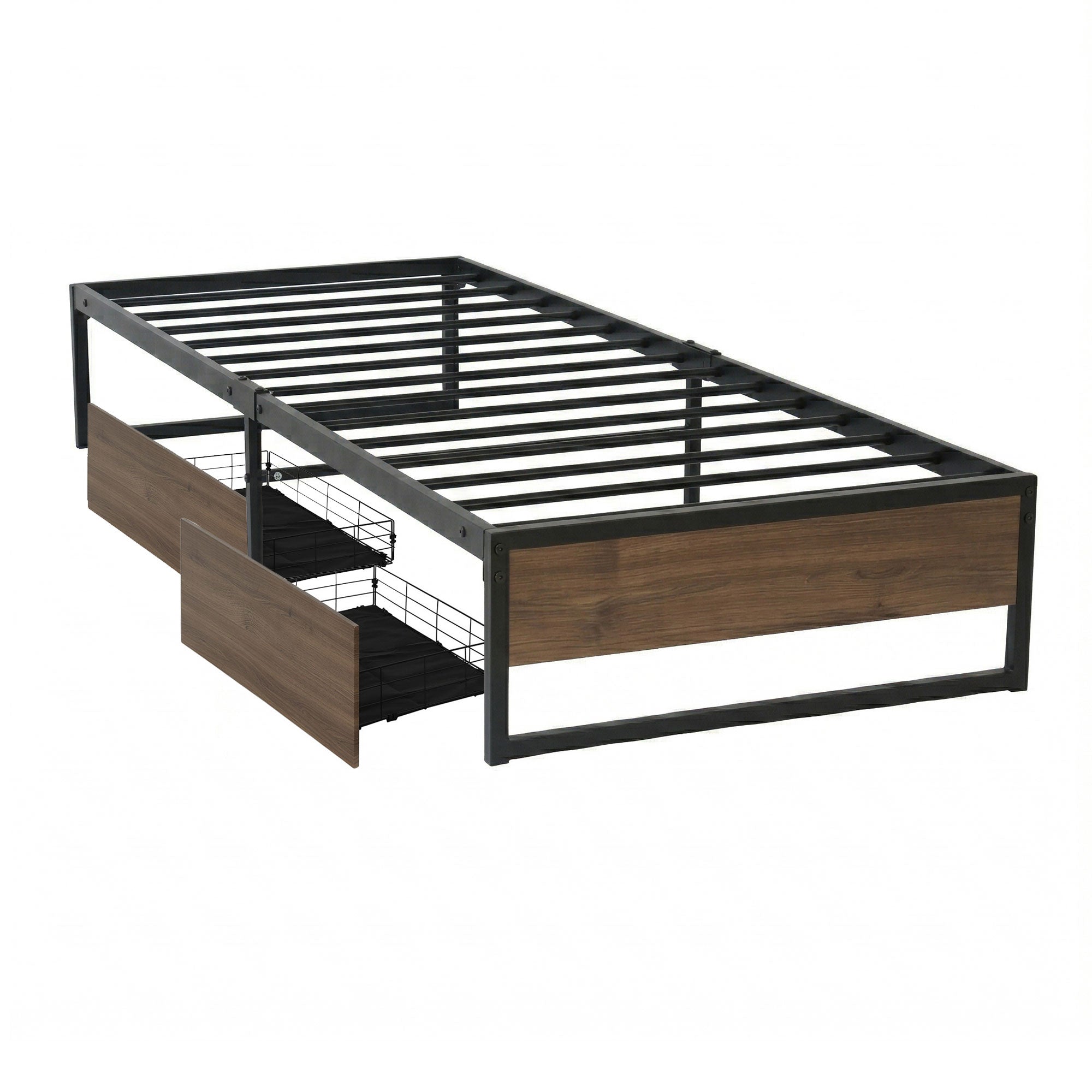 Oslo Metal Bed Frame with Storage Drawers — Single