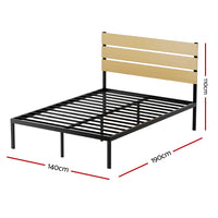 Artiss Paula Rustic Metal Bed Frame — Double Platform Base, Black
