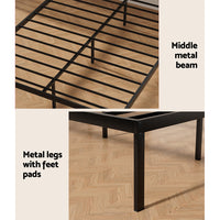 Artiss Paula Rustic Metal Bed Frame — Double Platform Base, Black