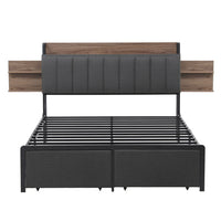 Artiss Metal Bed Frame Queen Size with 2-Tier Hidden Storage with Charging Station