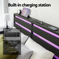 Por LED Metal Bed Frame with Charging Station — Double