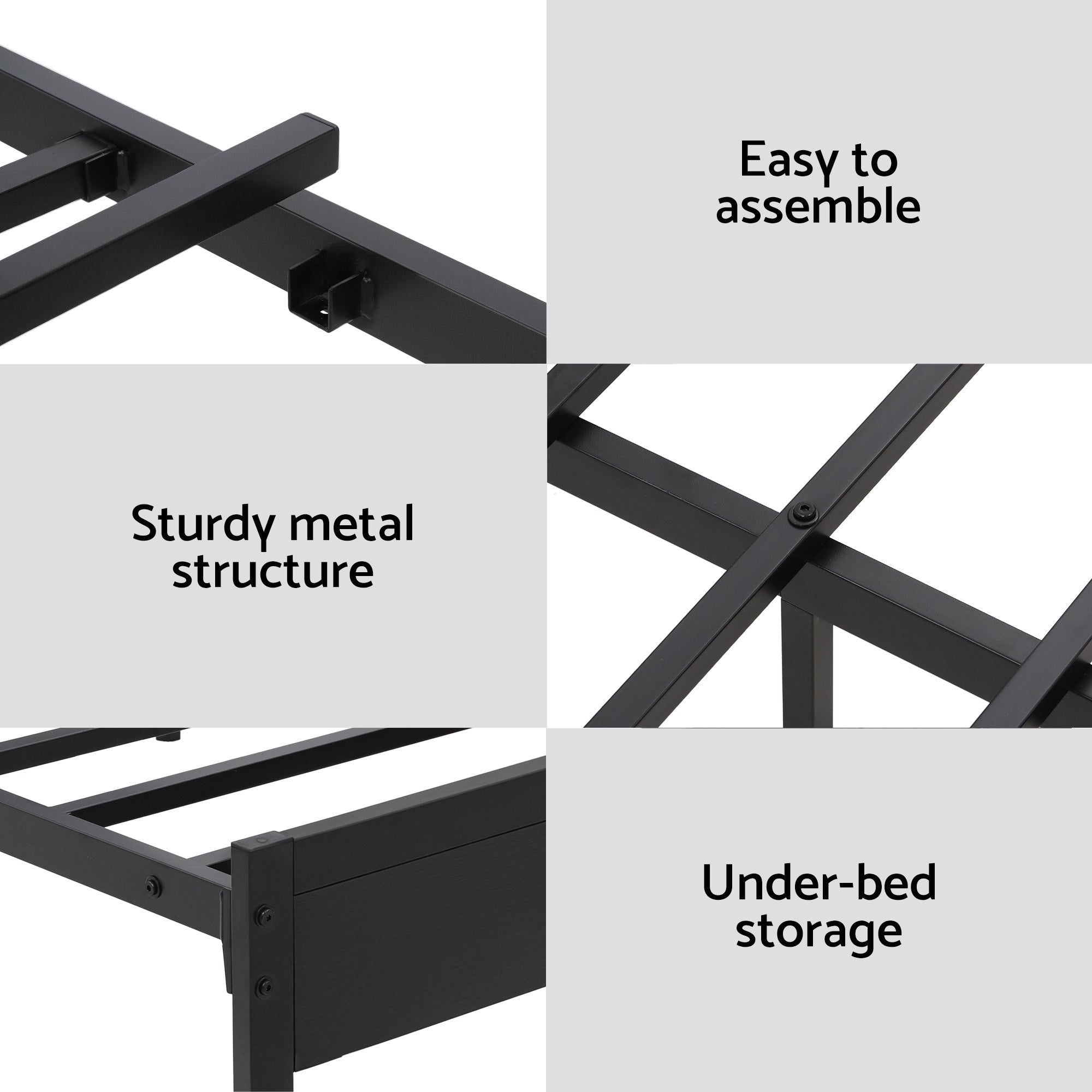 Por LED Metal Bed Frame with Charging Station — Double