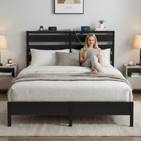 Por LED Metal Bed Frame with Charging Station — Double
