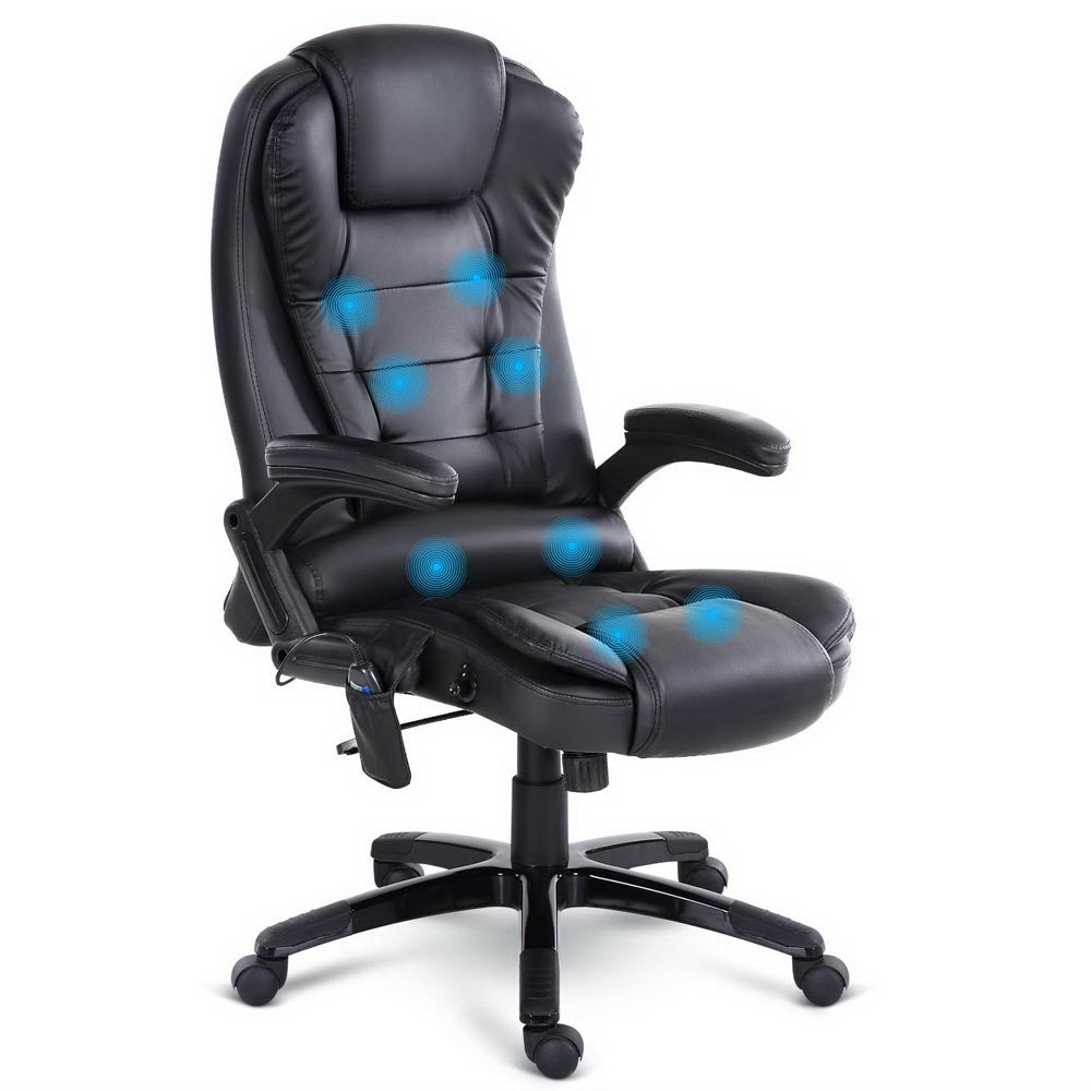 Artiss 8-Point Massage Office Chair — Heated Seat Recliner PU Leather Black