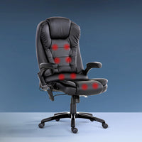 Artiss 8-Point Massage Office Chair — Heated Seat Recliner PU Leather Black