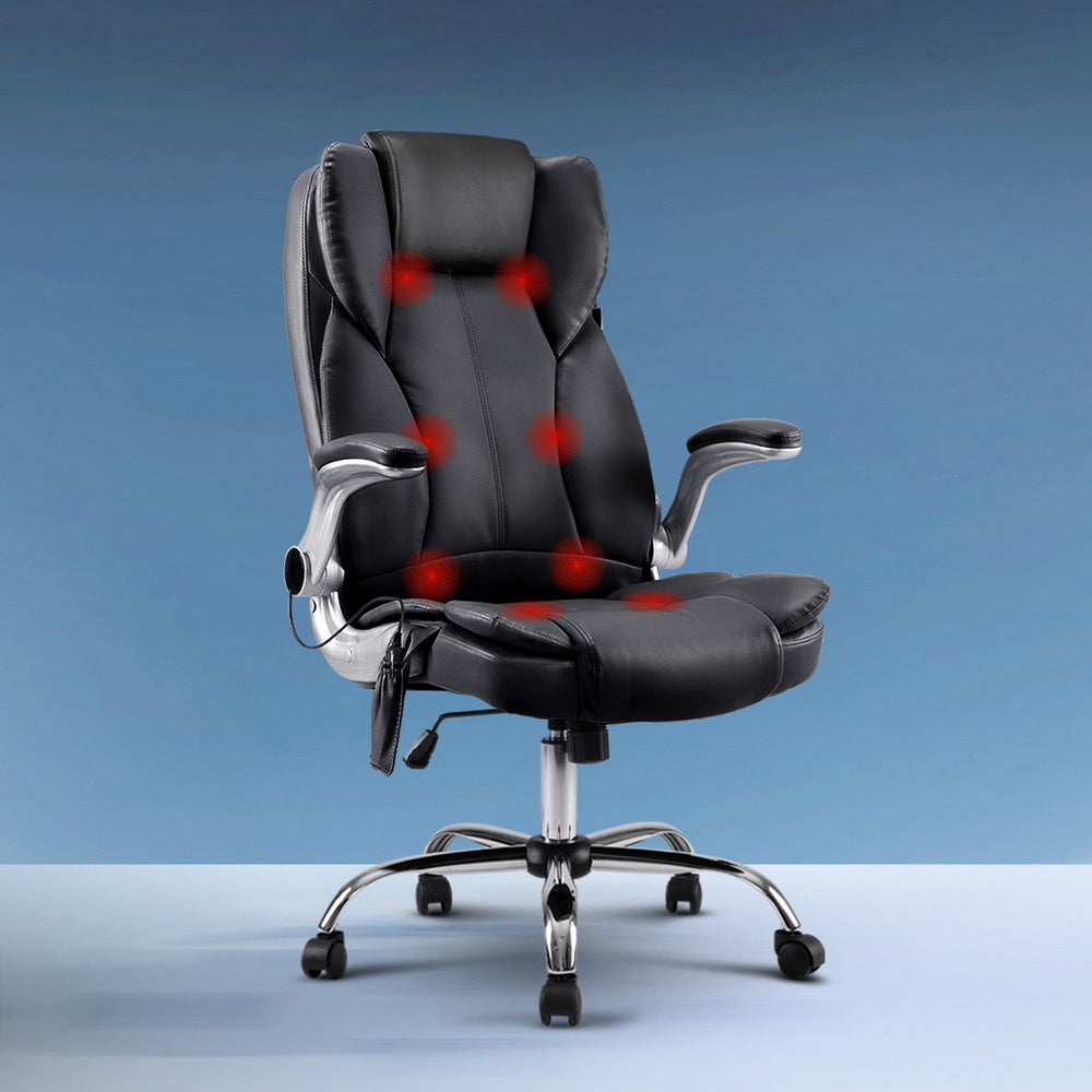Artiss 8-Point Massage Office Chair — PU Leather Black
