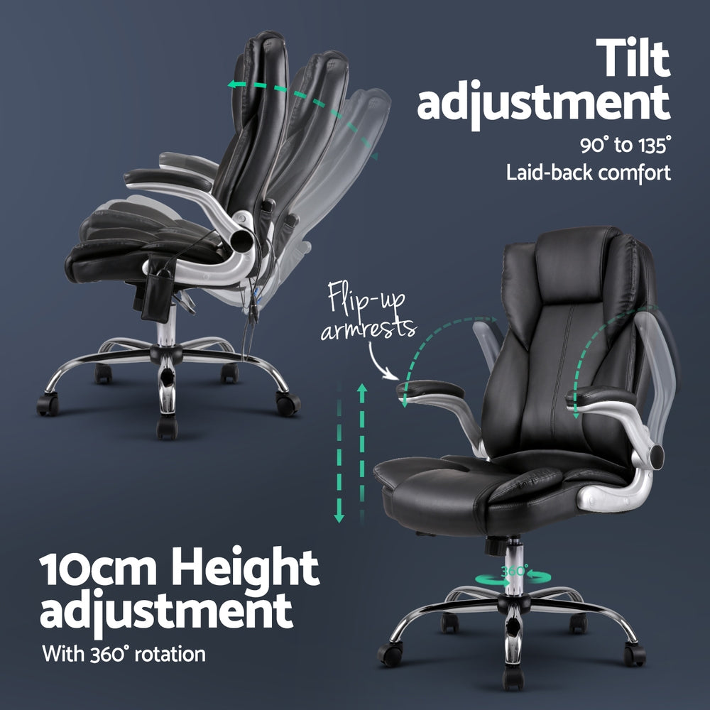 Artiss 8-Point Massage Office Chair — PU Leather Black