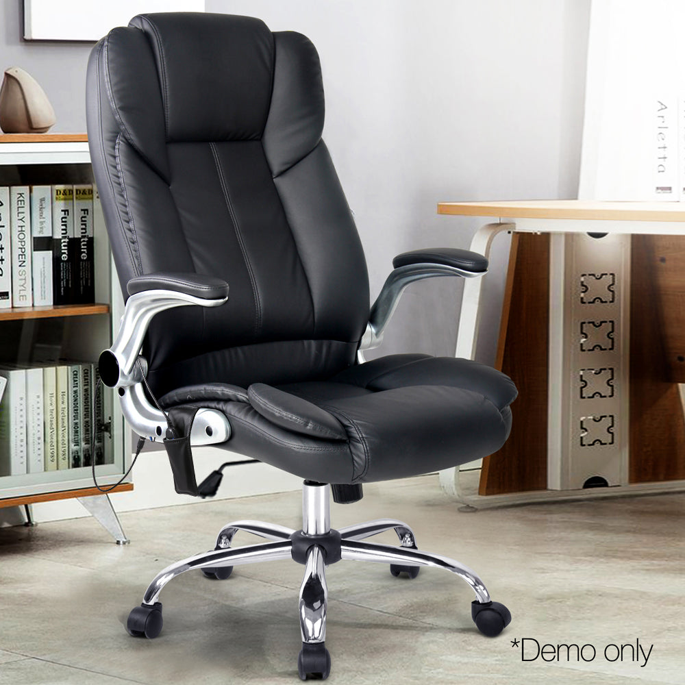 Artiss 8-Point Massage Office Chair — PU Leather Black