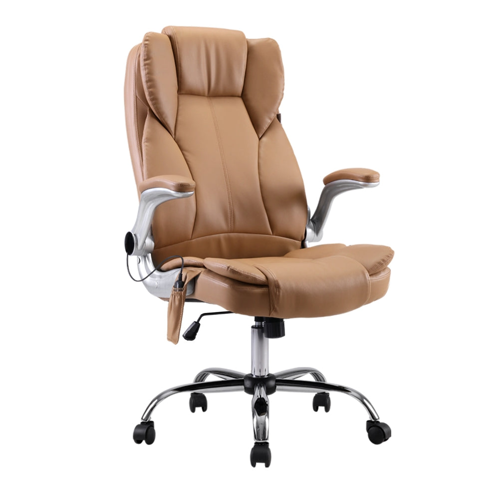 Artiss 8-Point Massage Office Chair — PU Leather Brown