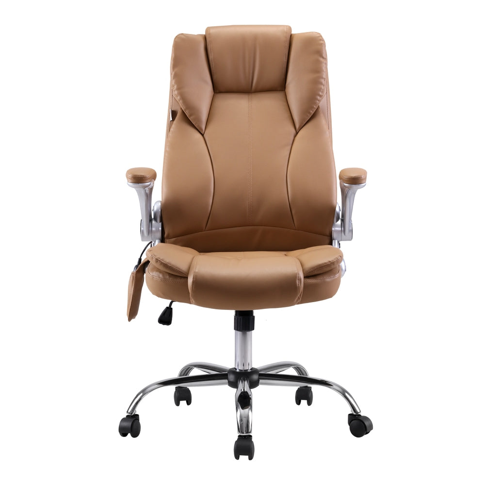 Artiss 8-Point Massage Office Chair — PU Leather Brown
