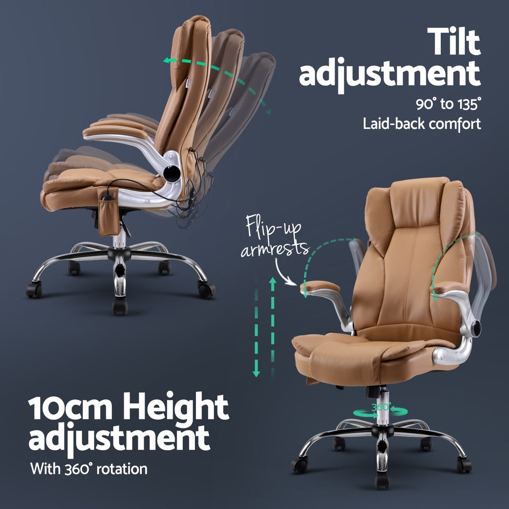 Artiss 8-Point Massage Office Chair — PU Leather Brown