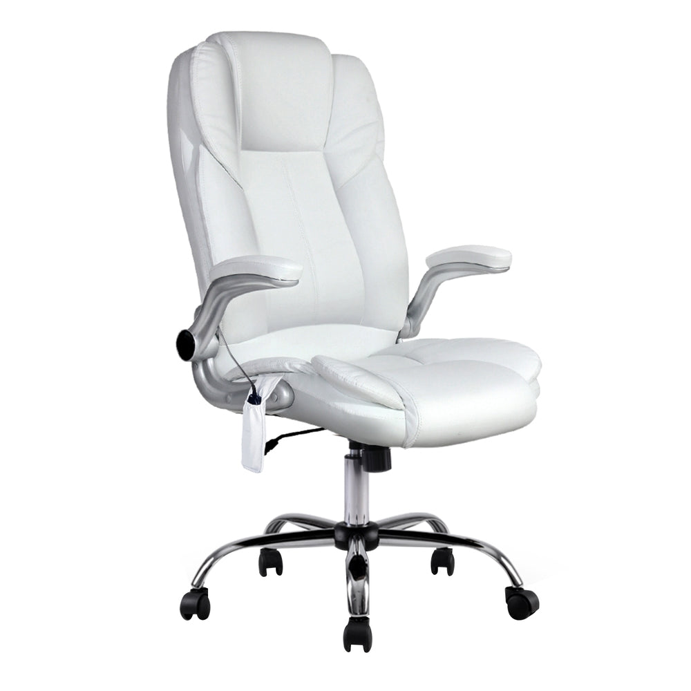 Artiss 8-Point Massage Office Chair — PU Leather White