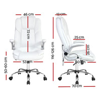Artiss 8-Point Massage Office Chair — PU Leather White