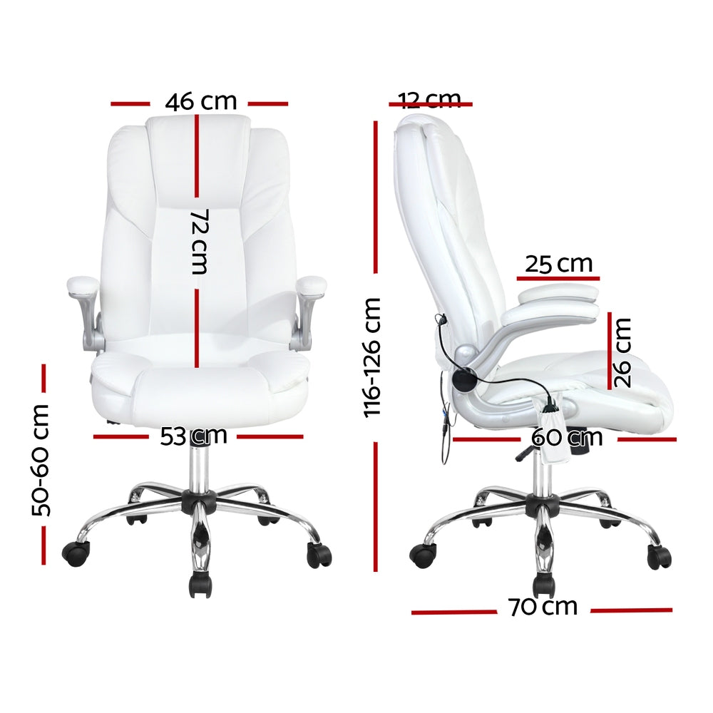 Artiss 8-Point Massage Office Chair — PU Leather White