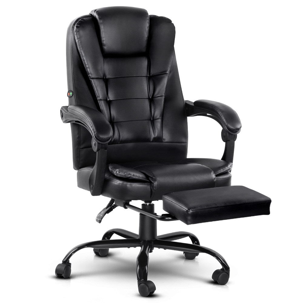Artiss 2-Point Massage Office Chair with Footrest — PU Leather Black
