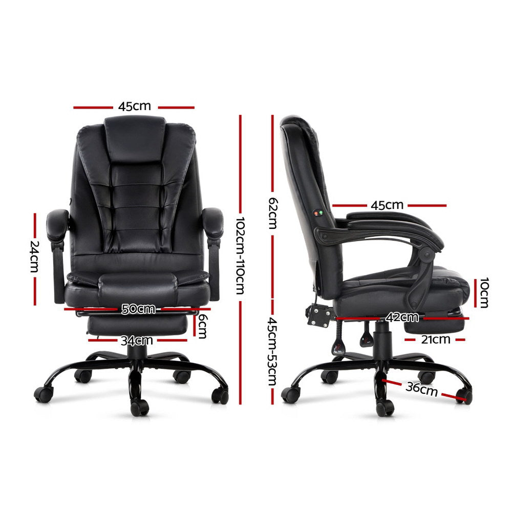 Artiss 2-Point Massage Office Chair with Footrest — PU Leather Black