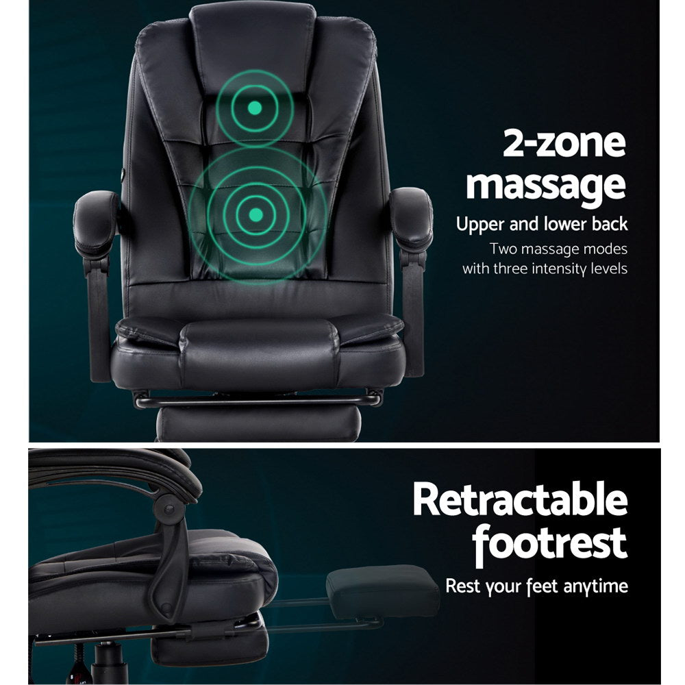 Artiss 2-Point Massage Office Chair with Footrest — PU Leather Black