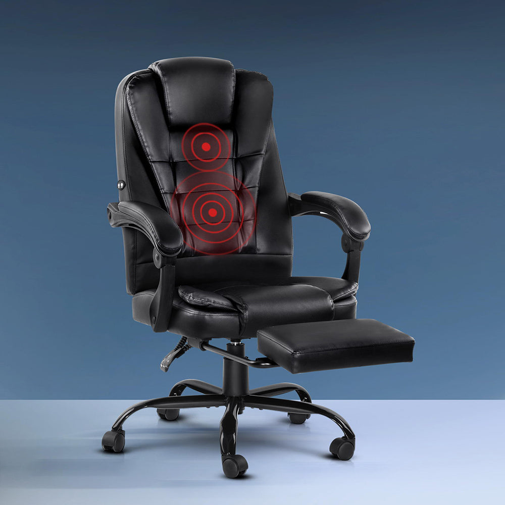 Artiss 2-Point Massage Office Chair with Footrest — PU Leather Black