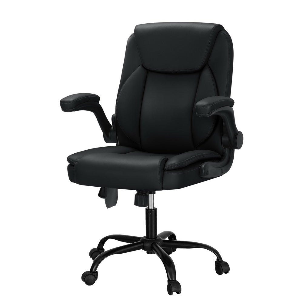 Artiss 2-Point Massage Office Chair — Mid Back PU Leather Black