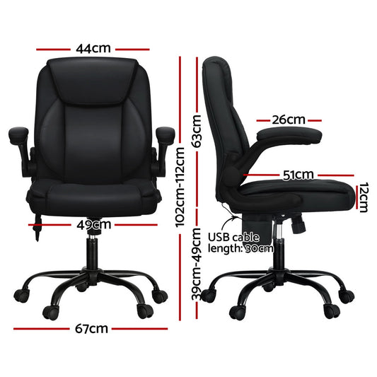 Artiss 2-Point Massage Office Chair — Mid Back PU Leather Black