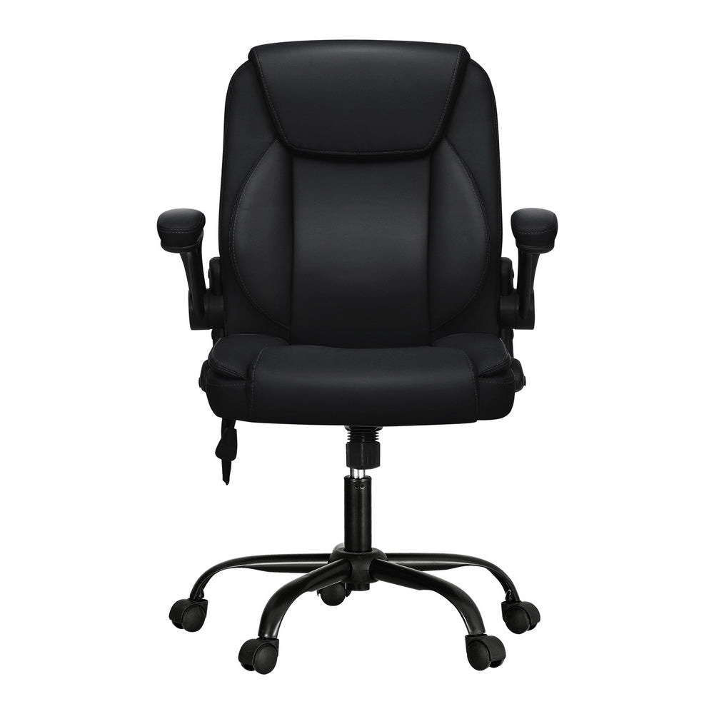 Artiss 2-Point Massage Office Chair — Mid Back PU Leather Black