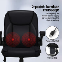 Artiss 2-Point Massage Office Chair — Mid Back PU Leather Black