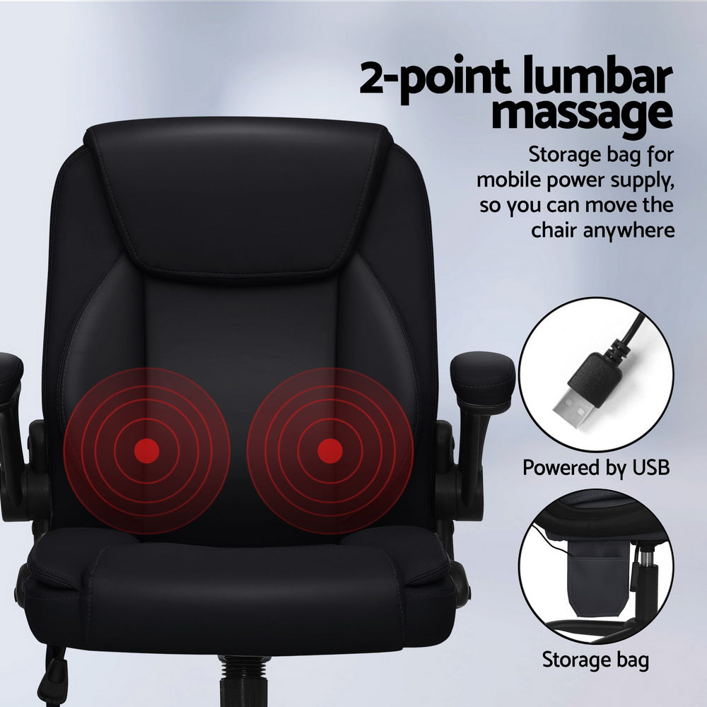 Artiss 2-Point Massage Office Chair — Mid Back PU Leather Black