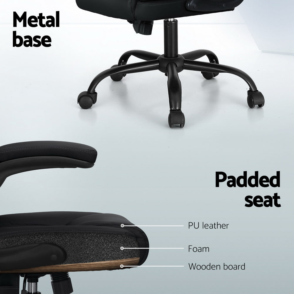 Artiss 2-Point Massage Office Chair — Mid Back PU Leather Black