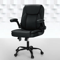 Artiss 2-Point Massage Office Chair — Mid Back PU Leather Black