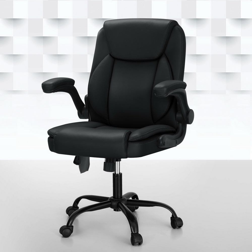 Artiss 2-Point Massage Office Chair — Mid Back PU Leather Black