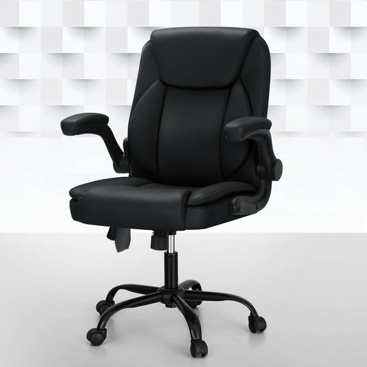 Artiss 2-Point Massage Office Chair — Mid Back PU Leather Black
