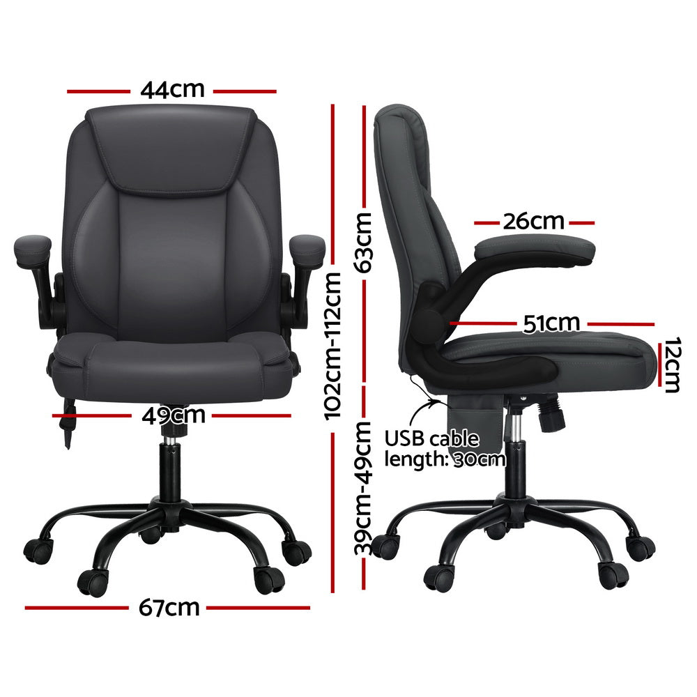 Artiss 2-Point Massage Office Chair — Mid Back PU Leather Grey
