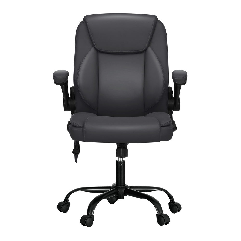 Artiss 2-Point Massage Office Chair — Mid Back PU Leather Grey