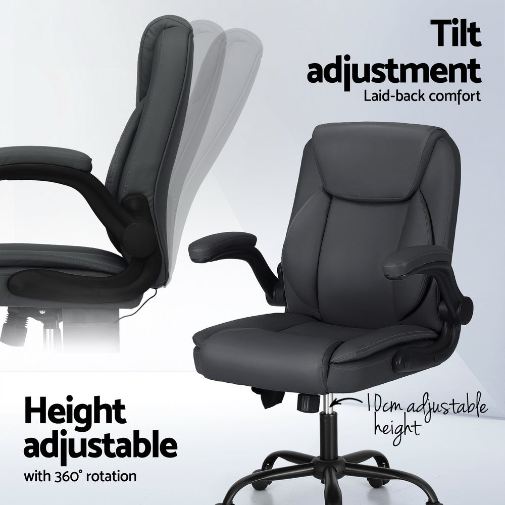 Artiss 2-Point Massage Office Chair — Mid Back PU Leather Grey