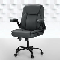 Artiss 2-Point Massage Office Chair — Mid Back PU Leather Grey