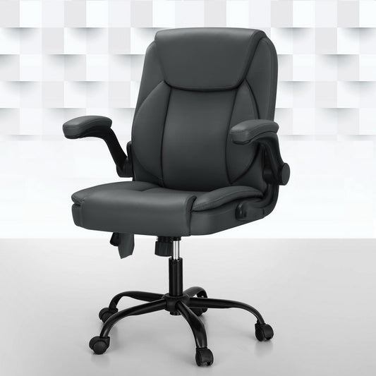 Artiss 2-Point Massage Office Chair — Mid Back PU Leather Grey