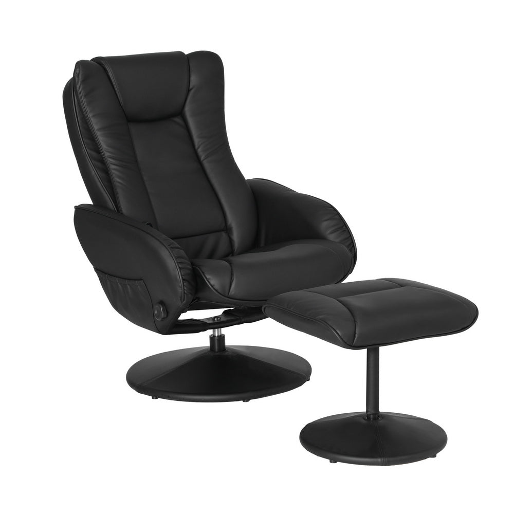 Artiss Heated Massage Recliner Chair with Ottoman — Set of 2, Black PU Leather